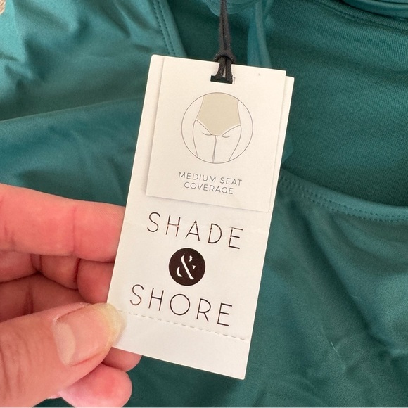 NWT! Shade & Shore One Shoulder Plunge Cut Out One Piece Swimsuit - Green - Picture 12 of 14